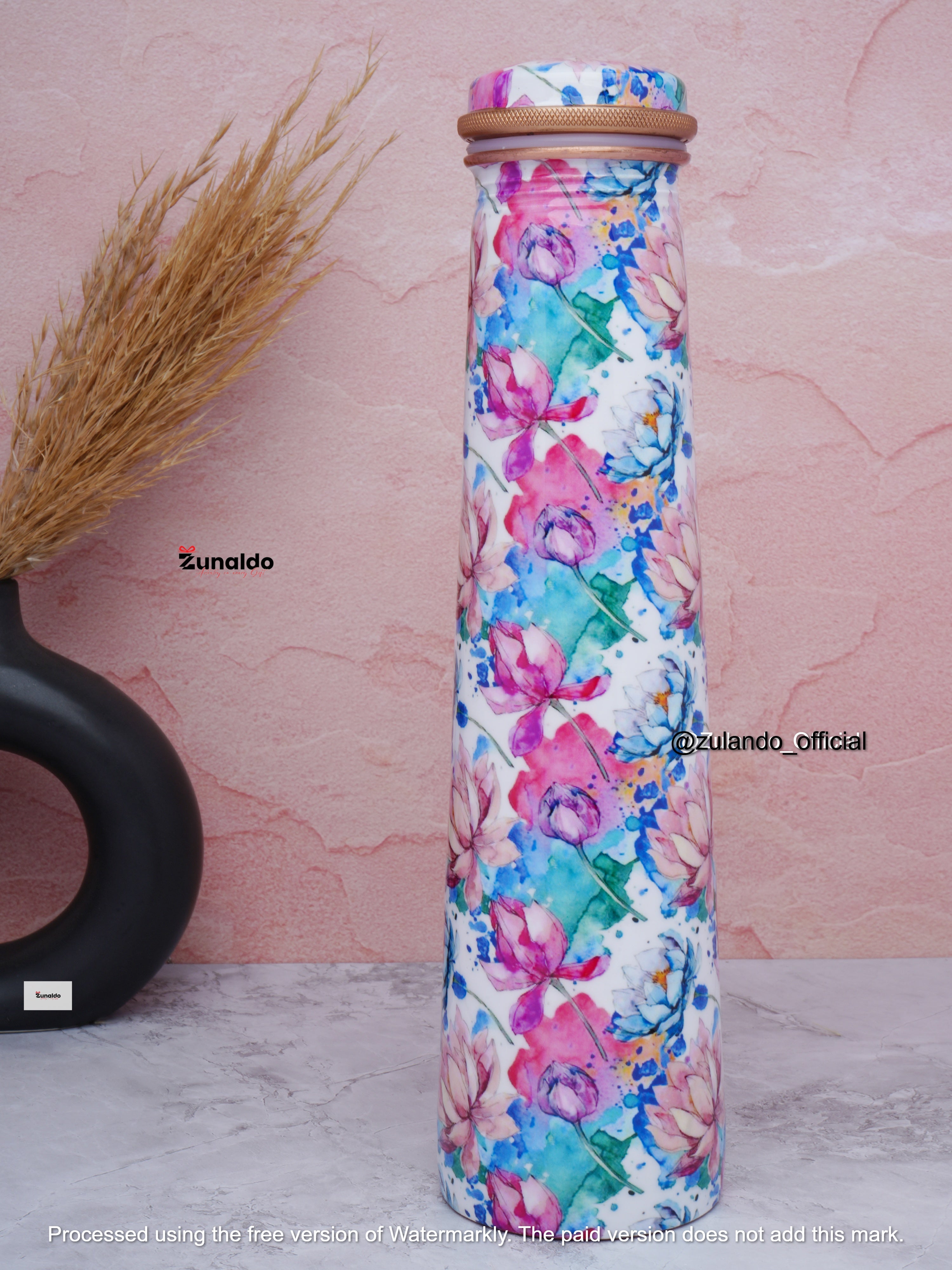 Floral Print Pure Copper Bottle – 750 ml