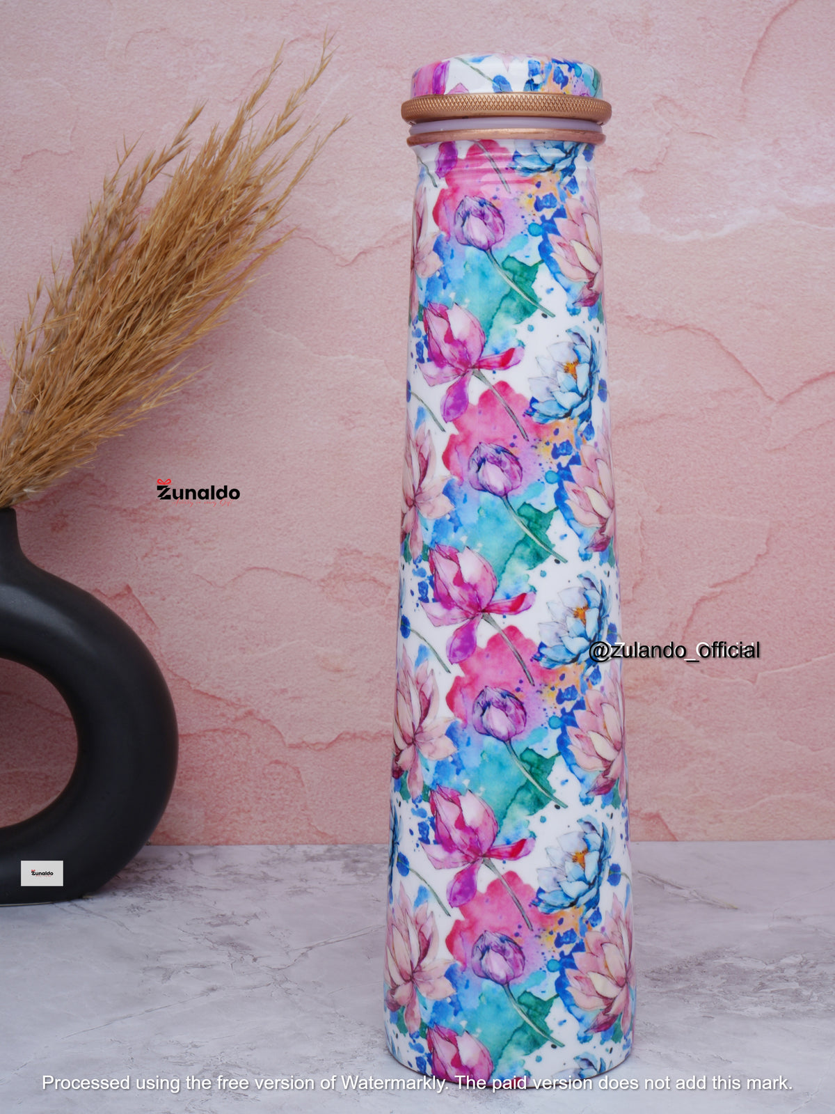 Floral Print Pure Copper Bottle – 750 ml