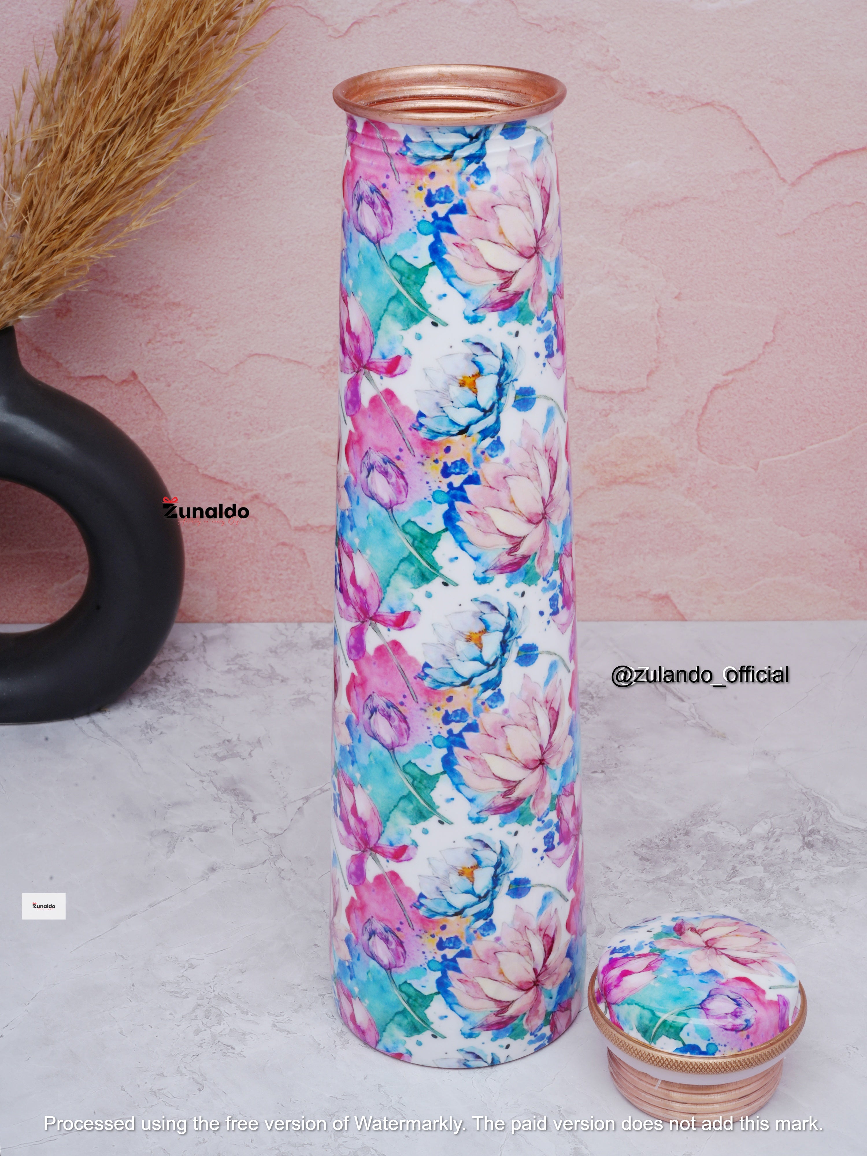 Floral Print Pure Copper Bottle – 750 ml