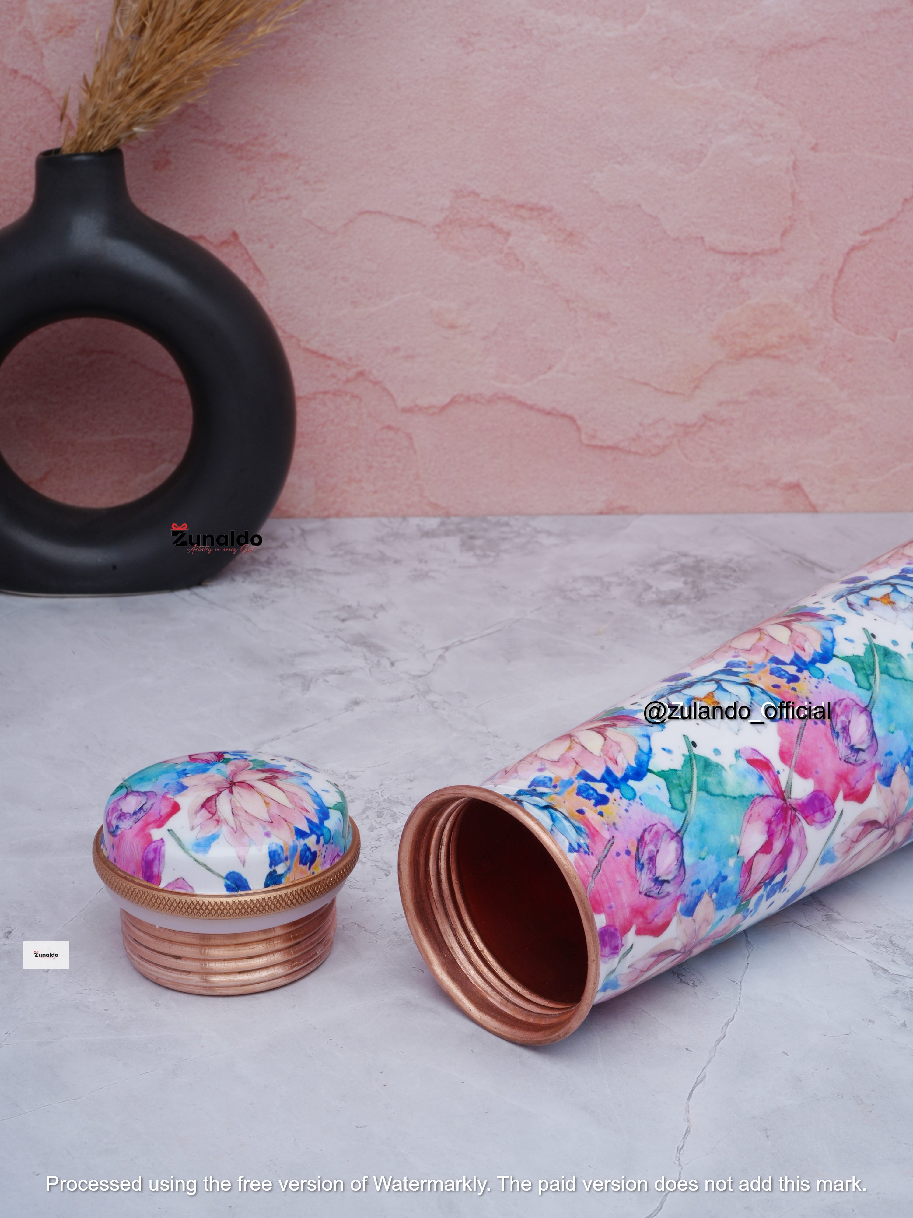 Floral Print Pure Copper Bottle – 750 ml