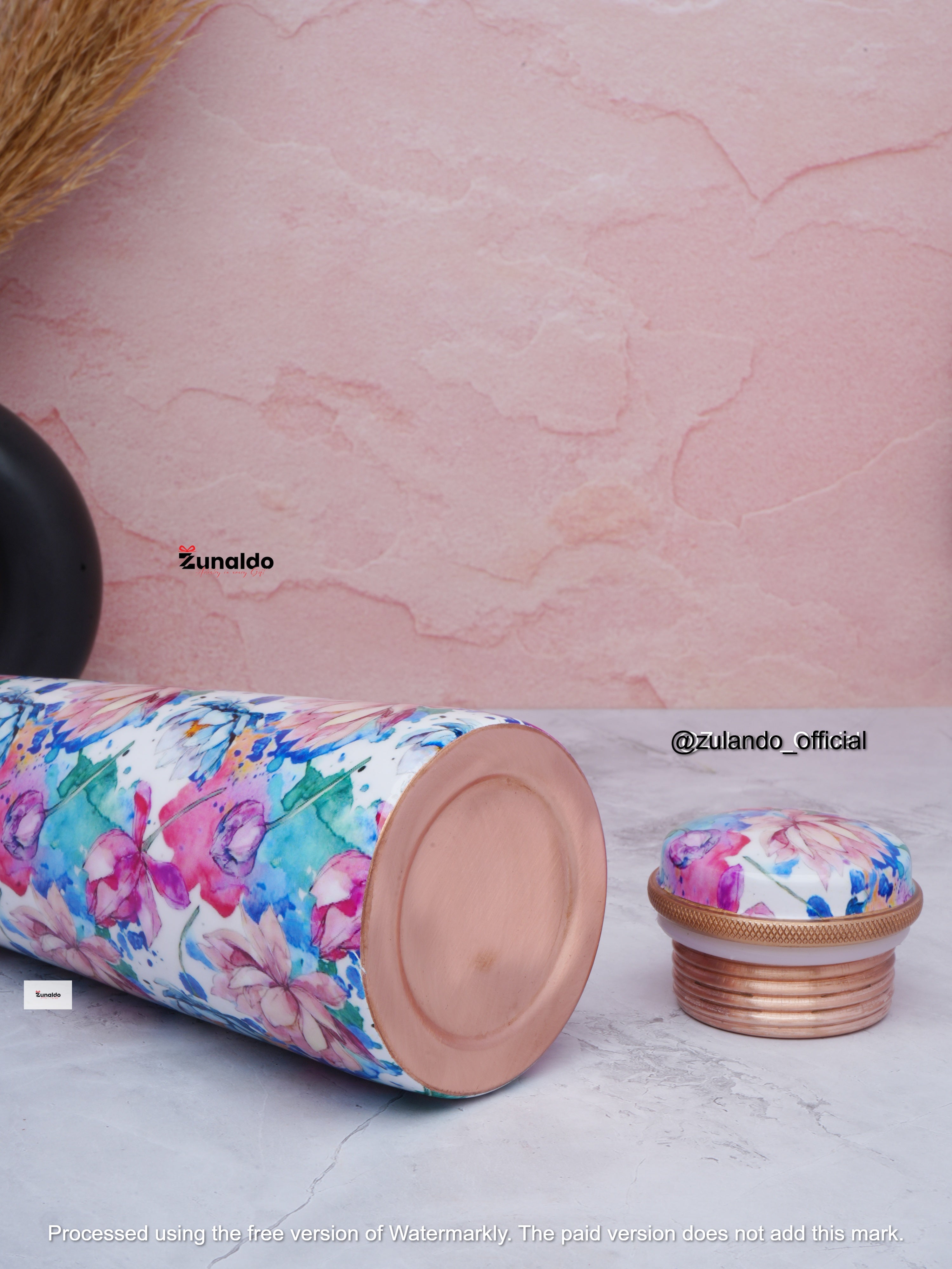 Floral Print Pure Copper Bottle – 750 ml