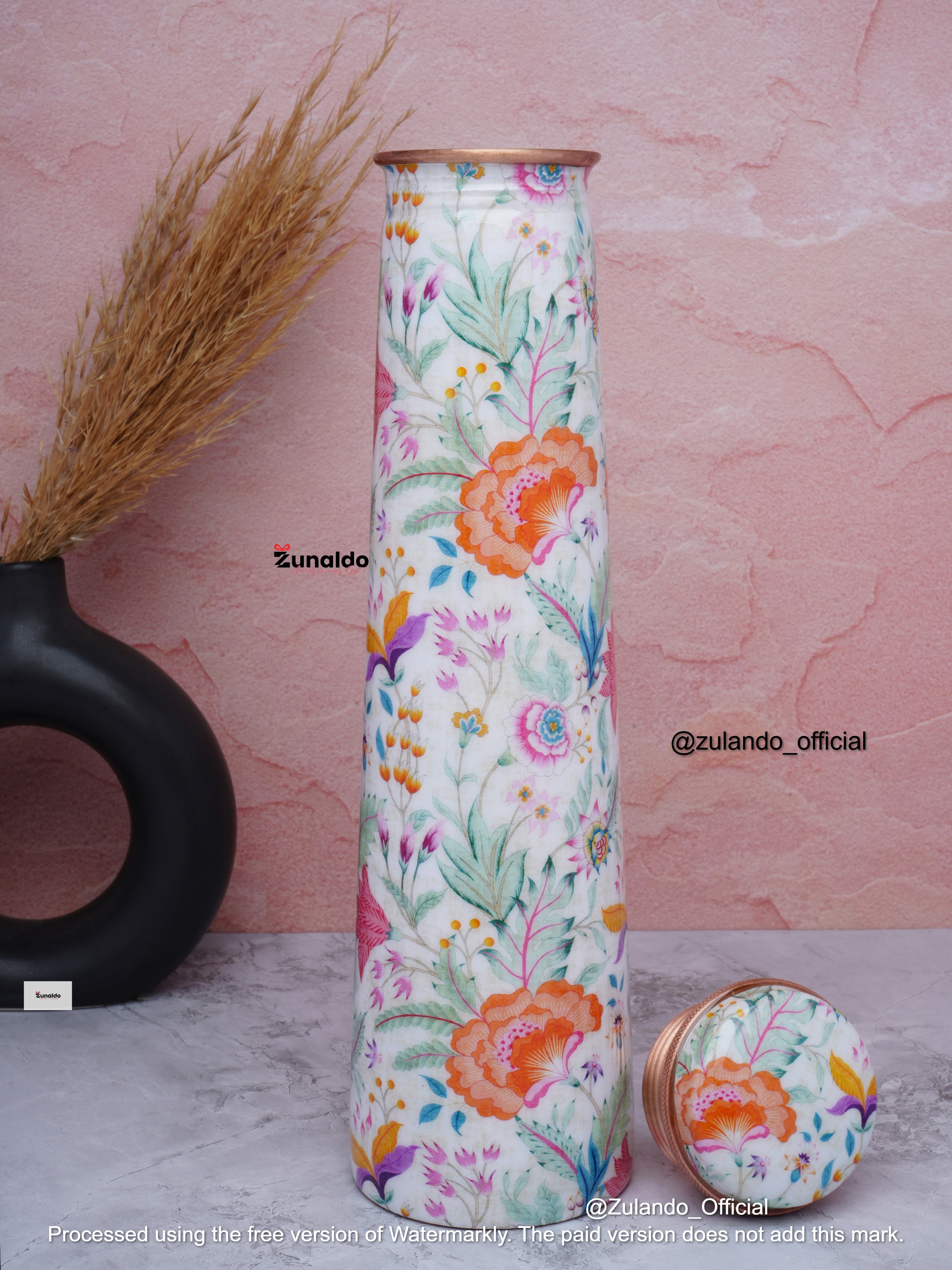 Floral Print Pure Copper Bottle – 750 ml