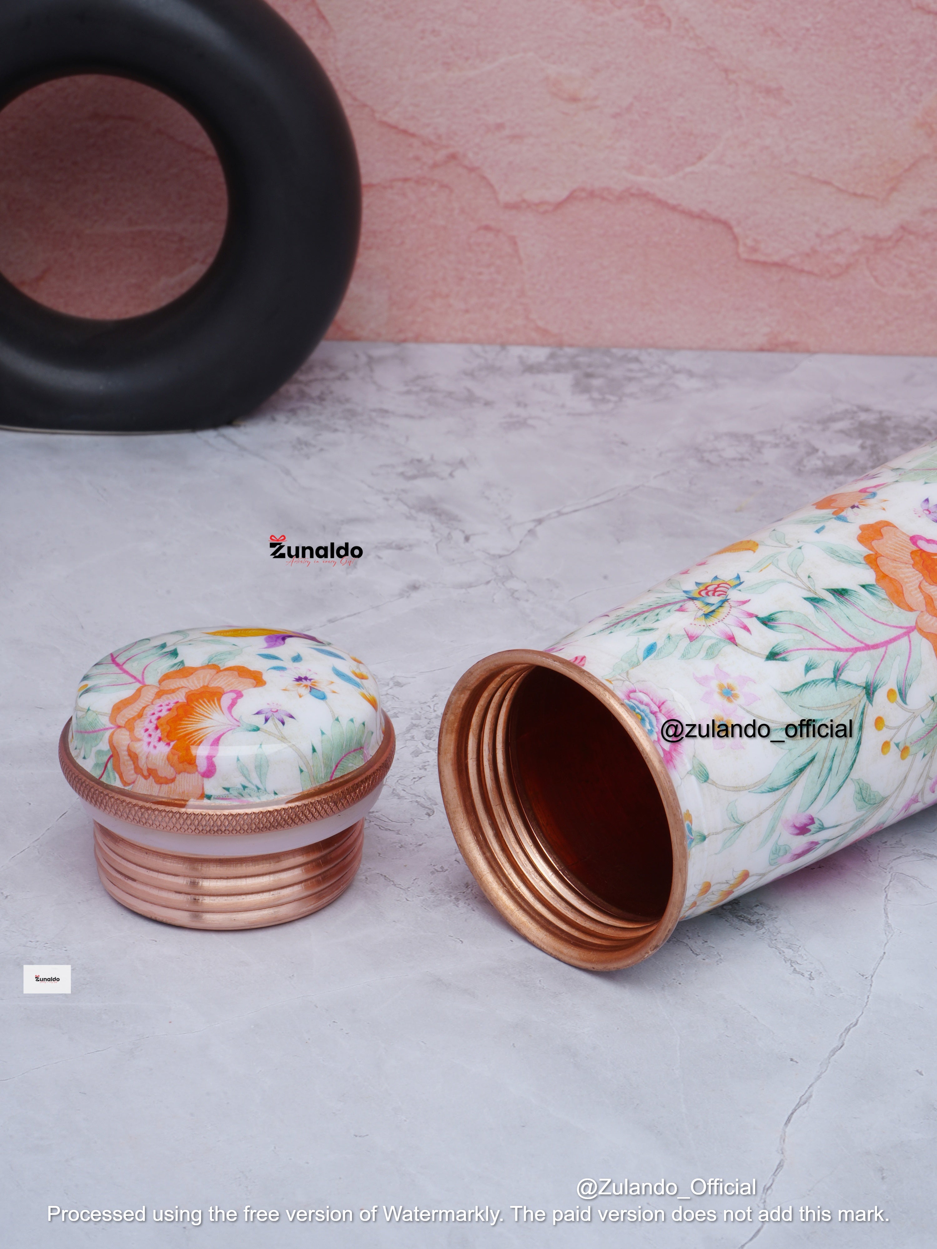 Floral Print Pure Copper Bottle – 750 ml