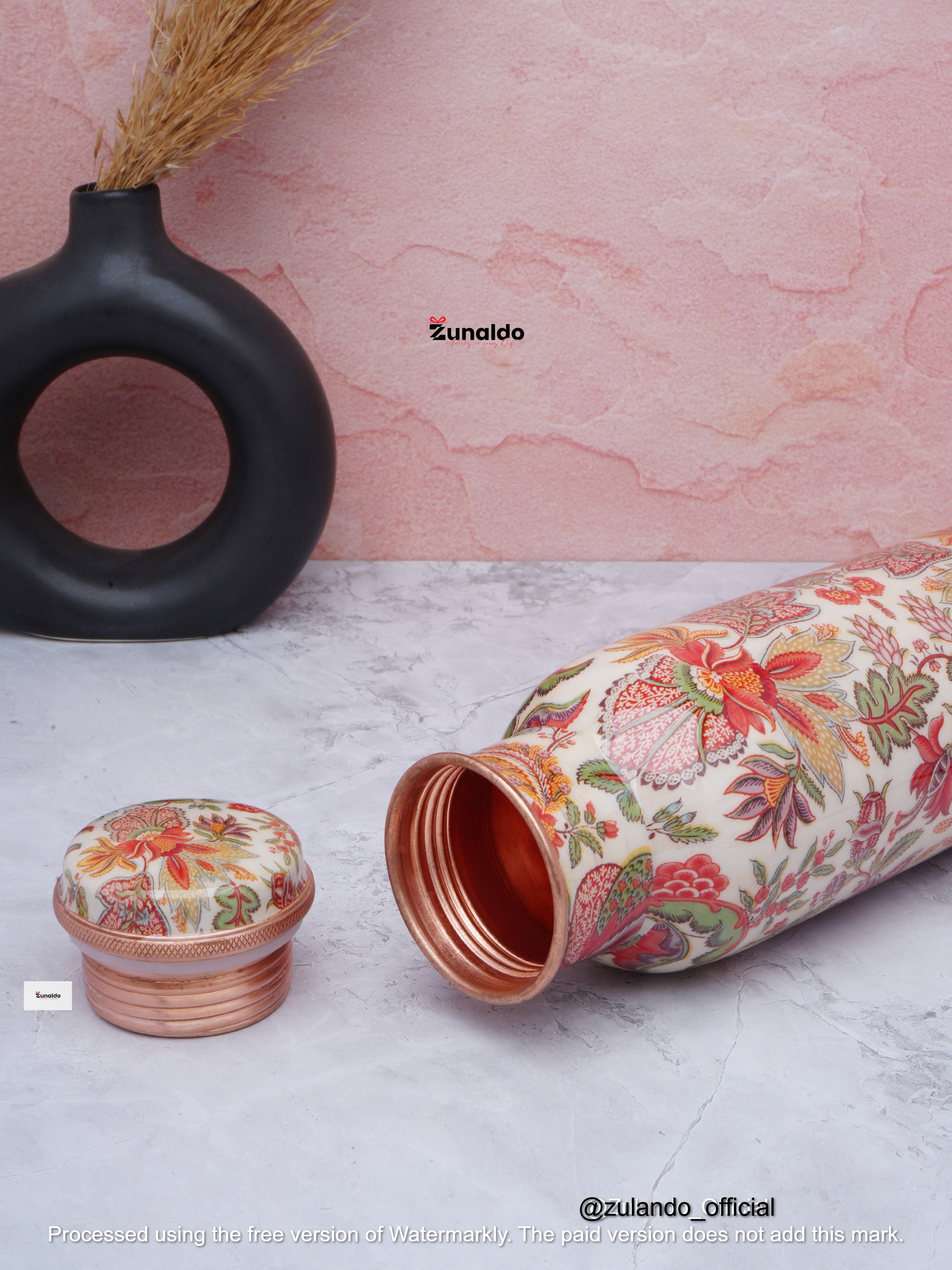 Floral Print Pure Copper Bottle – 900 ml