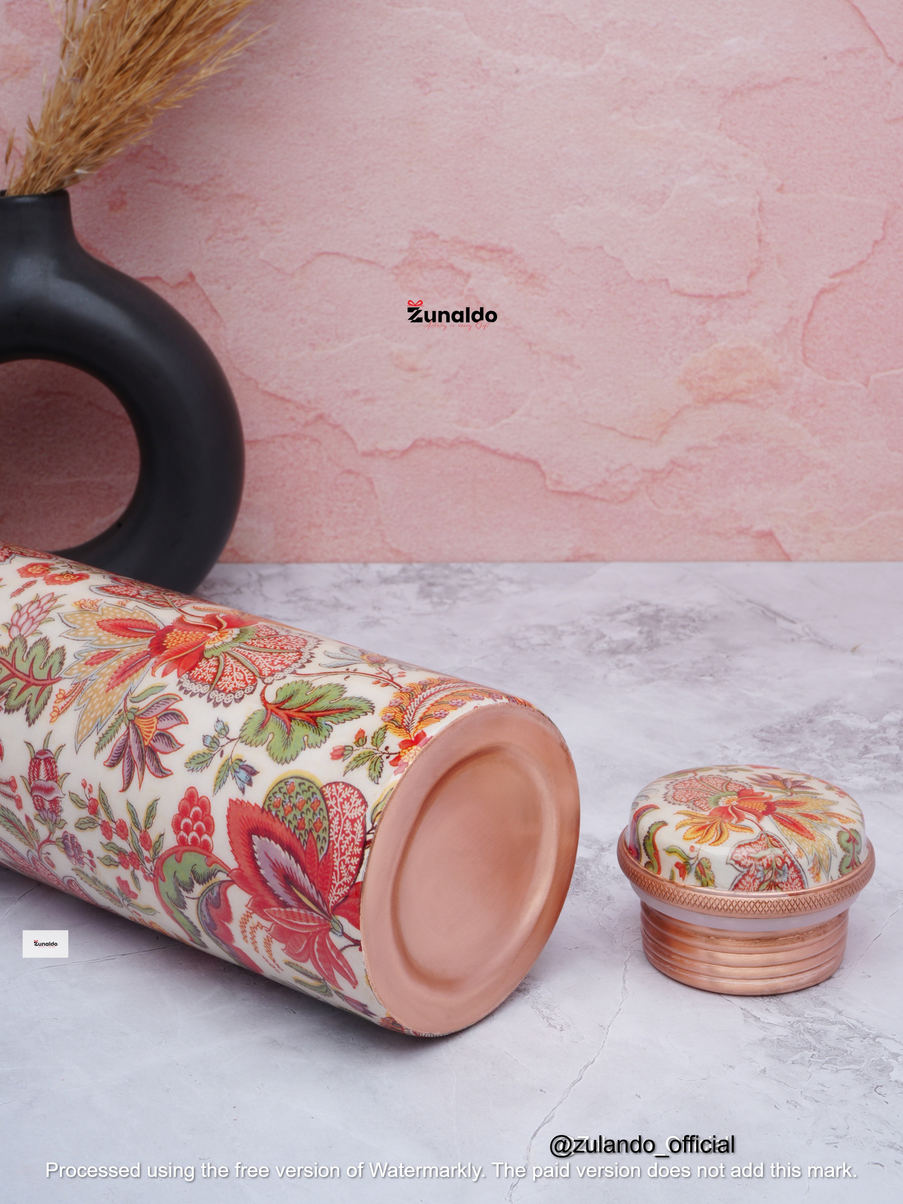 Floral Print Pure Copper Bottle – 900 ml