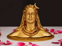 Brass Shivaji Bust with Adiyogi Plate - Fine Carving (5 Inch)