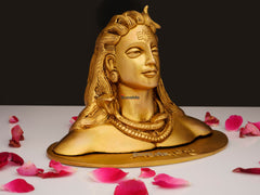 Brass Shivaji Bust with Adiyogi Plate - Fine Carving (5 Inch)