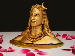 Brass Shivaji Bust with Adiyogi Plate - Fine Carving (5 Inch)