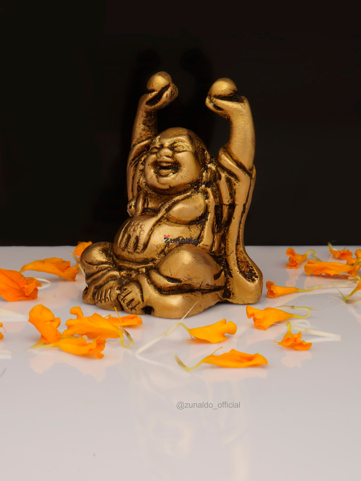 Brass Happyman Sitting Hands Up with Ball - 2.5 Inch