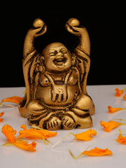 Brass Happyman Sitting Hands Up with Ball - 2.5 Inch