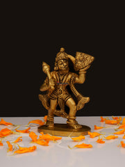 Brass Hanuman Flying with Rock - 2.5 Inch