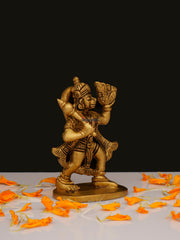 Brass Hanuman Flying with Rock - 2.5 Inch