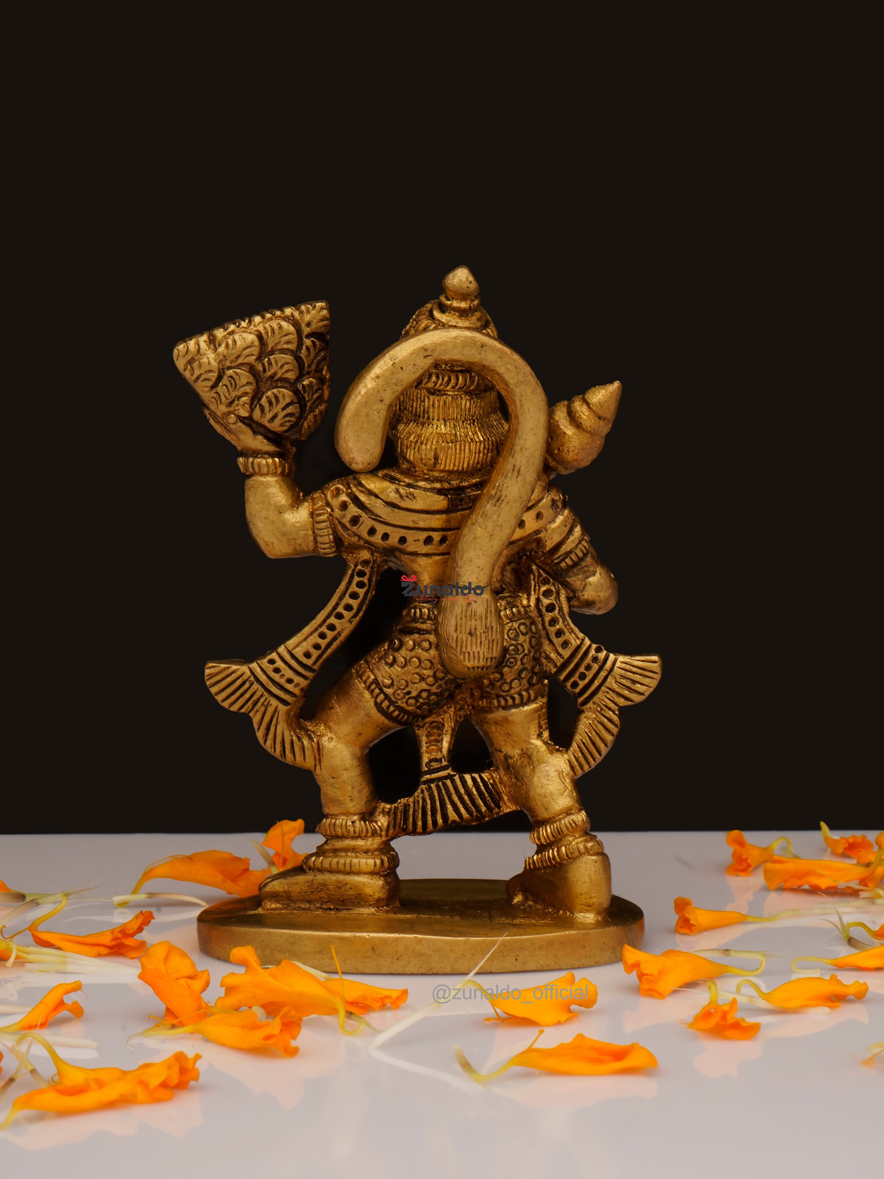 Brass Hanuman Flying with Rock - 2.5 Inch