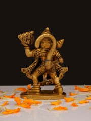 Brass Hanuman Flying with Rock - 2.5 Inch