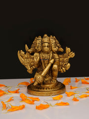 Brass Hanuman Sitting 5 Face on Half Round Base - 2.75 Inch