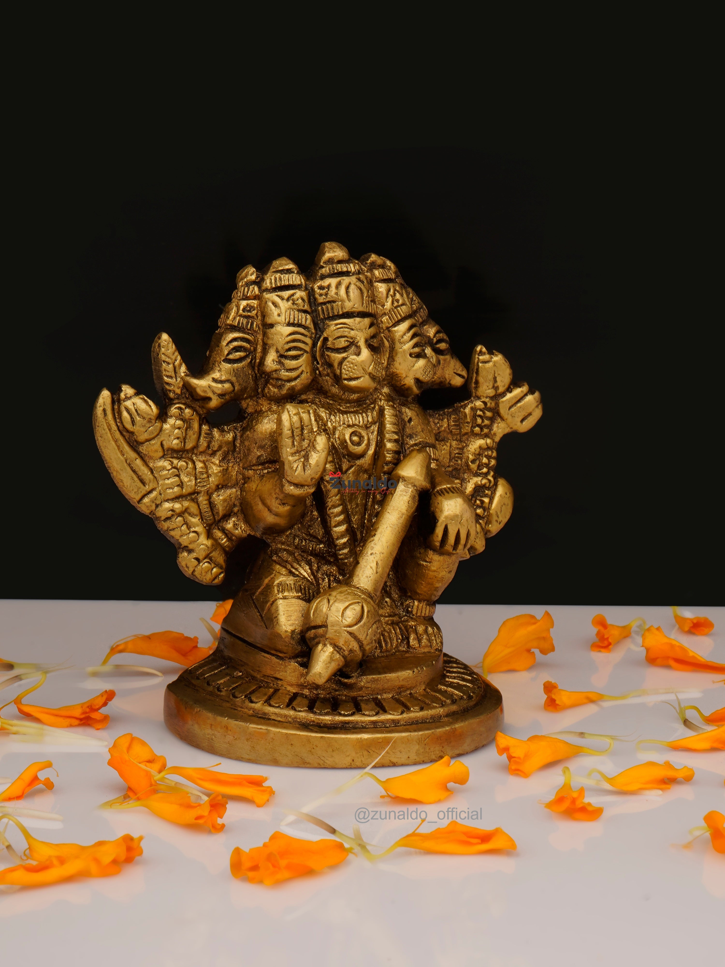 Brass Hanuman Sitting 5 Face on Half Round Base - 2.75 Inch