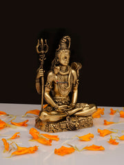 Brass Shiva in Meditation on Lion Base | Brass Idol (3 IN)