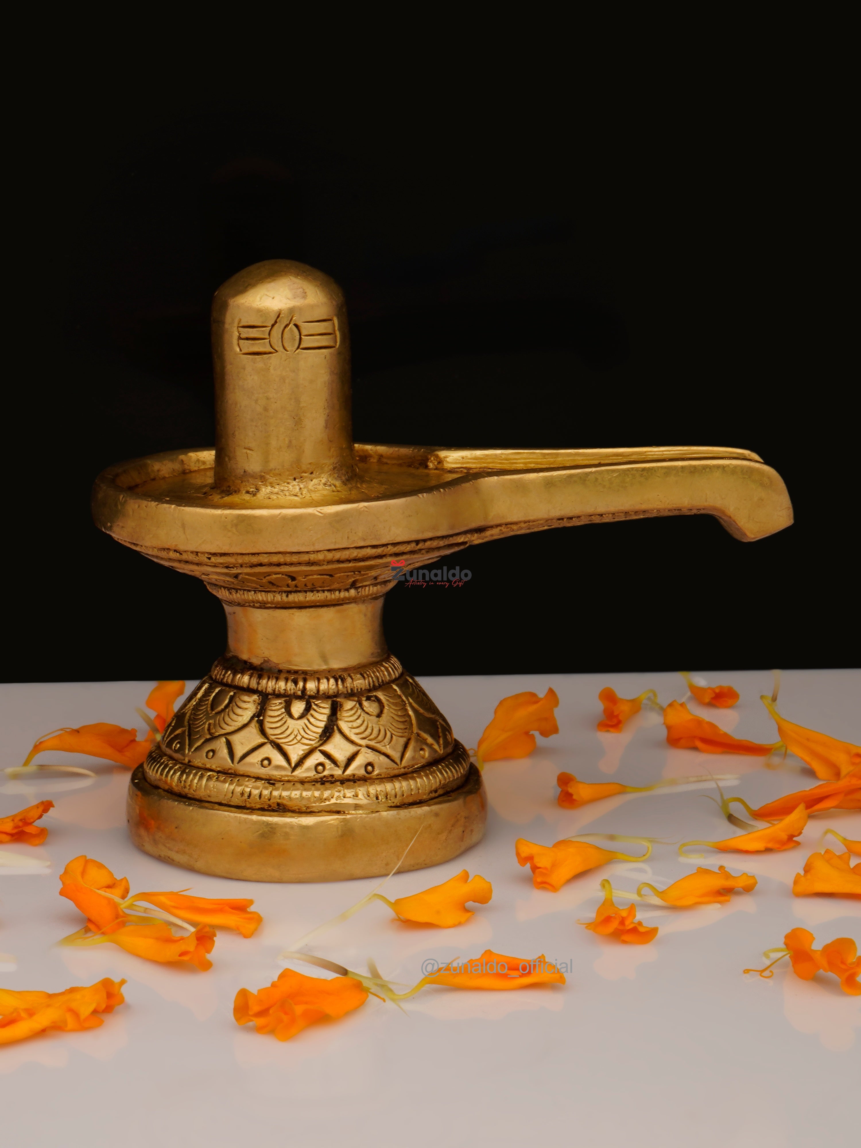 Brass Shivling with Cobra & Carved Base - 4 Inch