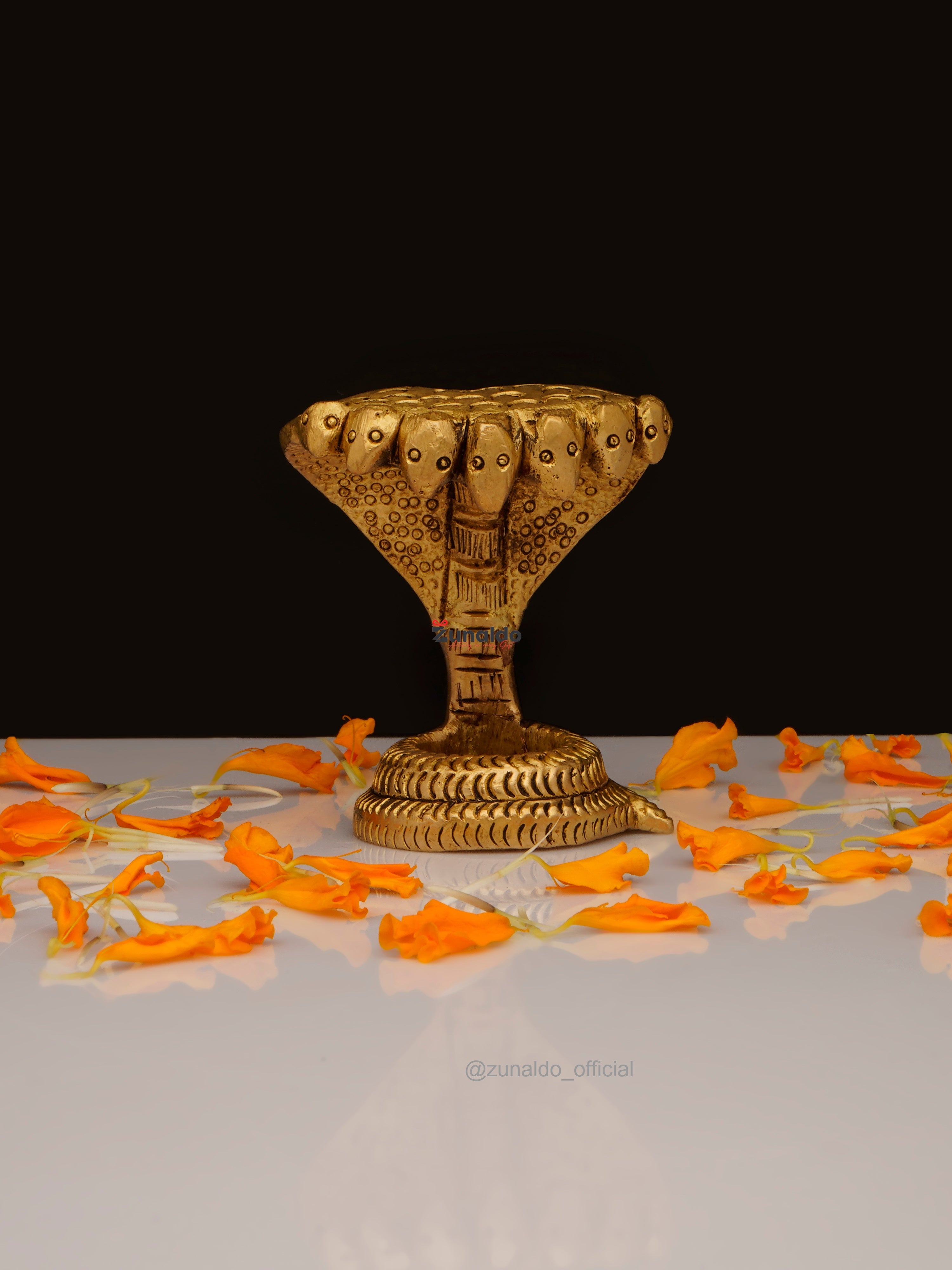 Brass Shivling with Cobra & Carved Base - 4 Inch