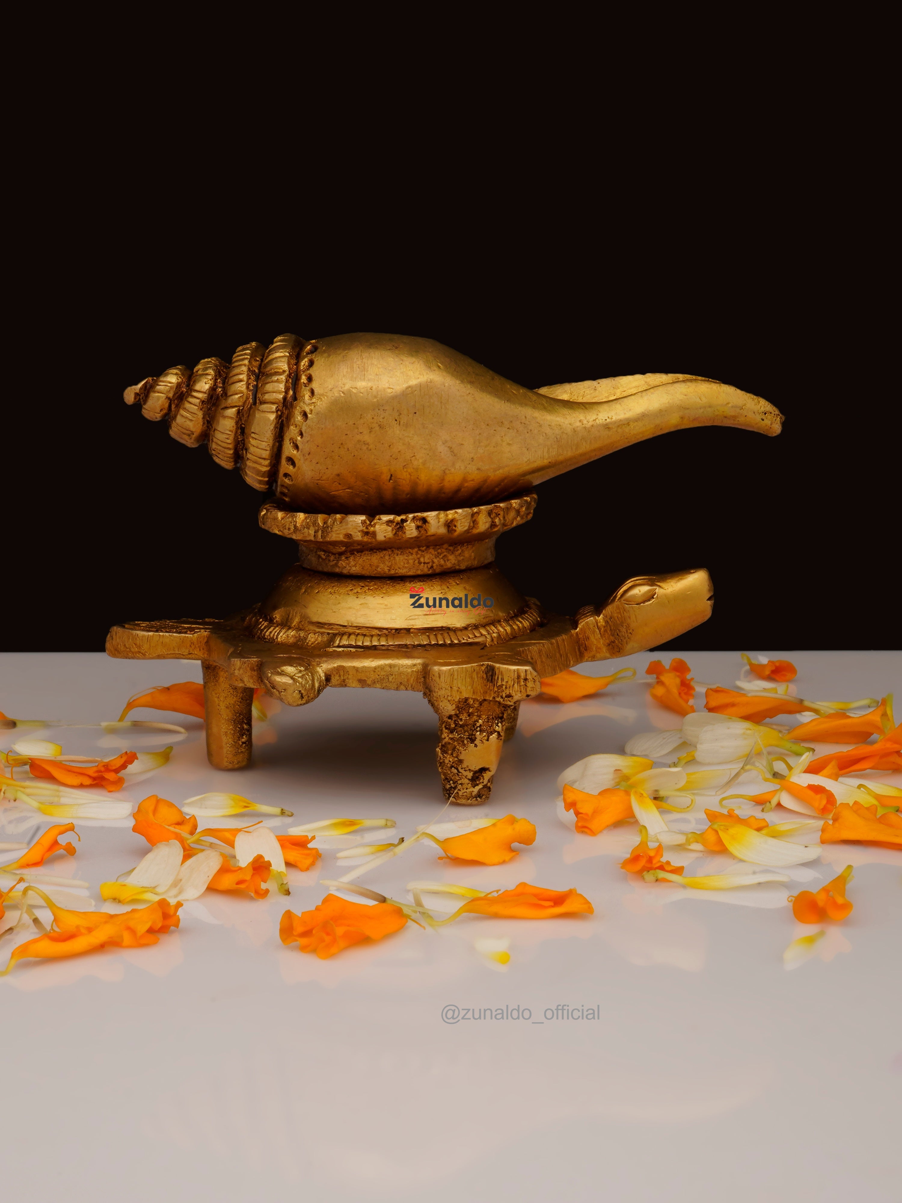 Brass Tortoise with Shankh - 2.75 Inch