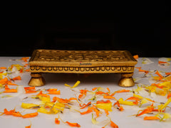Brass Chowki Rectangular with Flower Carving & 4 Legs - 4x2.75 Inch