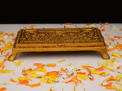 Brass Chowki Rectangular with Kalash, Swastik & Peacock - 5x3.25 Inch