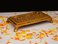 Brass Chowki Rectangular with Kalash, Swastik & Peacock - 5x3.25 Inch