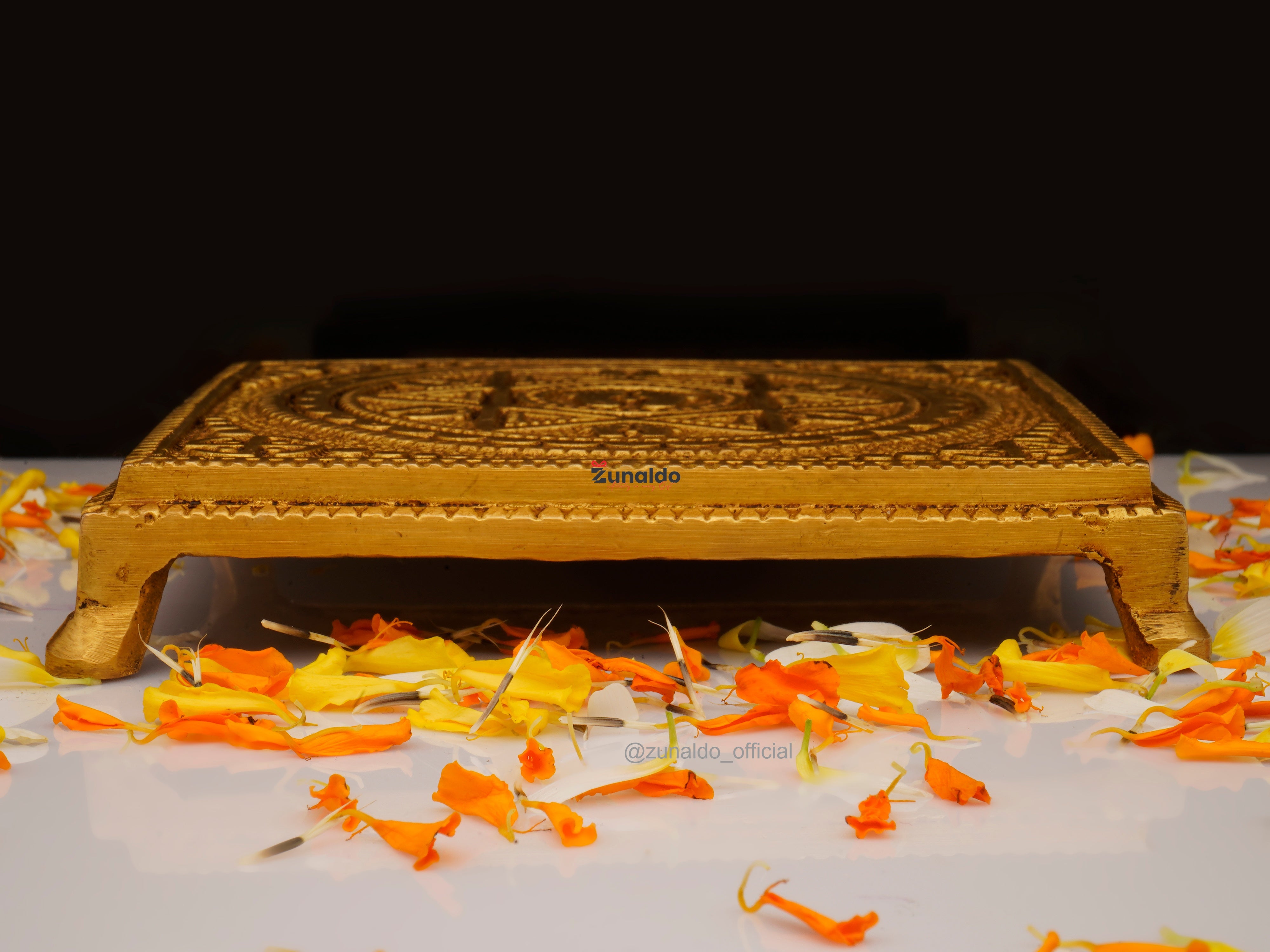 Brass Chowki Square Shape with Yantra & Paduka - 5.25 Inch