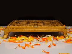 Brass Chowki Square Shape with Yantra & Paduka - 5.25 Inch