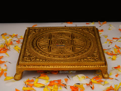 Brass Chowki Square Shape with Yantra & Paduka - 5.25 Inch