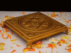 Brass Chowki Square Shape with Yantra & Paduka - 5.25 Inch