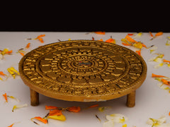 Brass Chowki with Om & Swastik on 3 Legs - 4.8 Inch