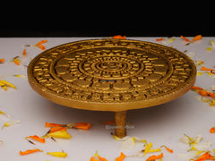 Brass Chowki with Om & Swastik on 3 Legs - 4.8 Inch