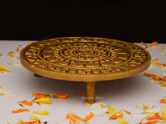 Brass Chowki with Om & Swastik on 3 Legs - 4.8 Inch