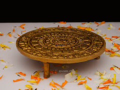 Brass Chowki with Om & Swastik on 3 Legs - 4.8 Inch