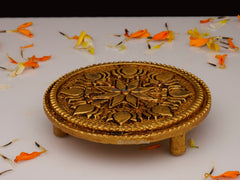 Brass Chowki Round - Handcrafted Puja Decor (3.5 Inch)