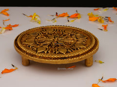 Brass Chowki Round - Handcrafted Puja Decor (3.5 Inch)