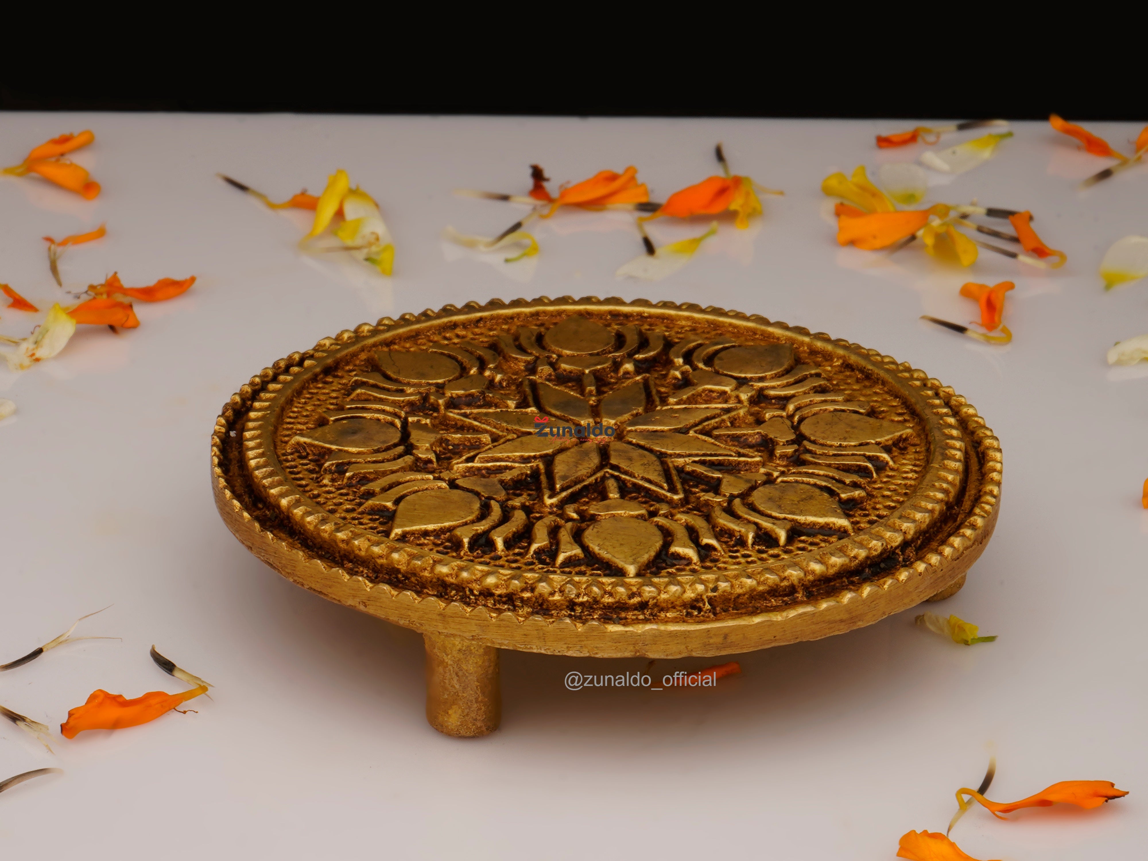 Brass Chowki Round - Handcrafted Puja Decor (3.5 Inch)