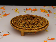 Brass Chowki Round - Handcrafted Puja Decor (3.5 Inch)