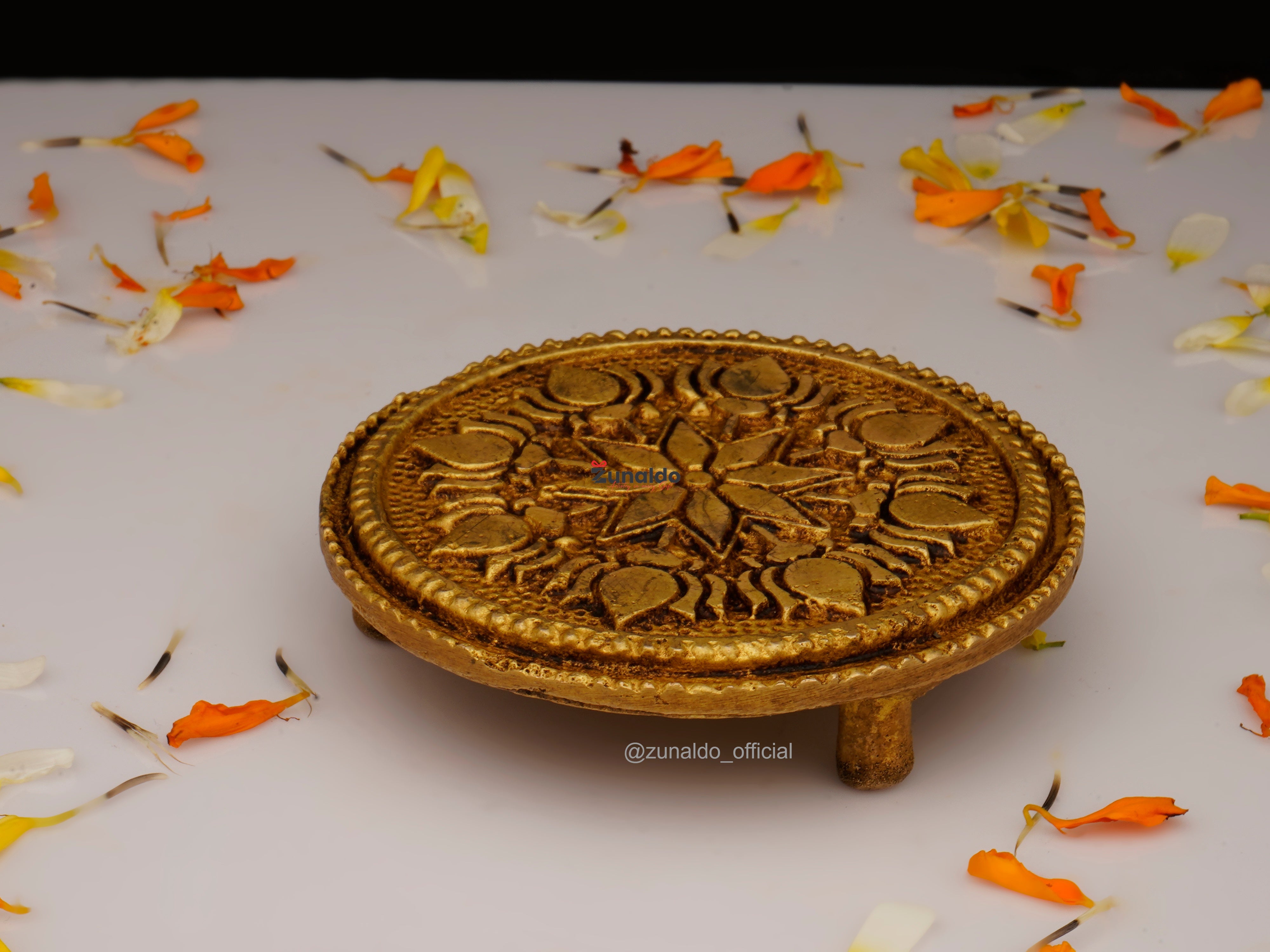 Brass Chowki Round - Handcrafted Puja Decor (3.5 Inch)