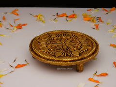 Brass Chowki Round - Handcrafted Puja Decor (3.5 Inch)