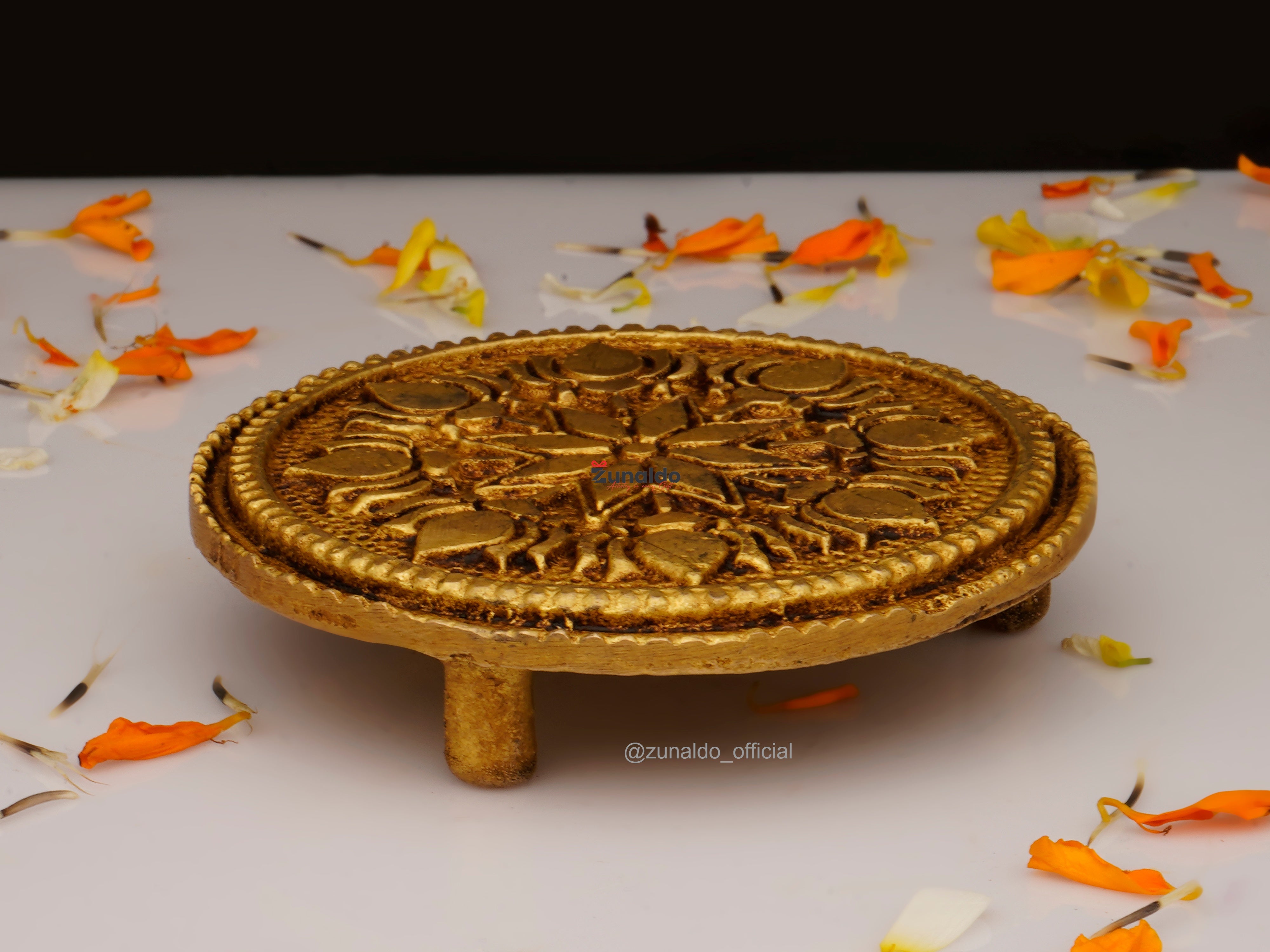 Brass Chowki Round - Handcrafted Puja Decor (3.5 Inch)