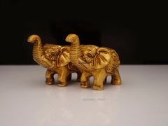 Brass Elephant Carved Trunk Up -2 Inch