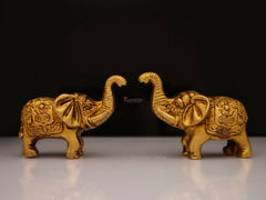Brass Elephant Carved Trunk Up -2 Inch