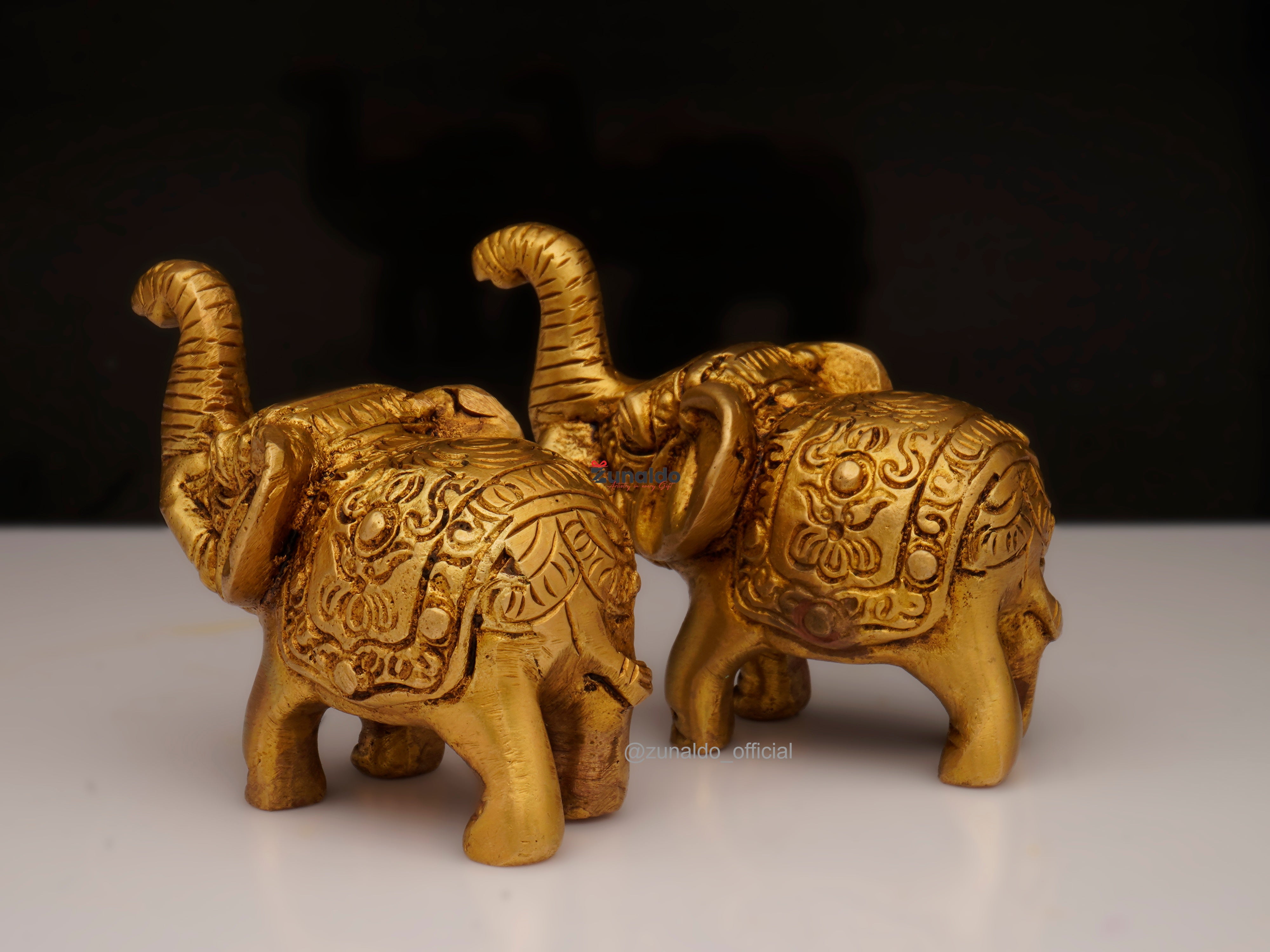 Brass Elephant Carved Trunk Up -2 Inch