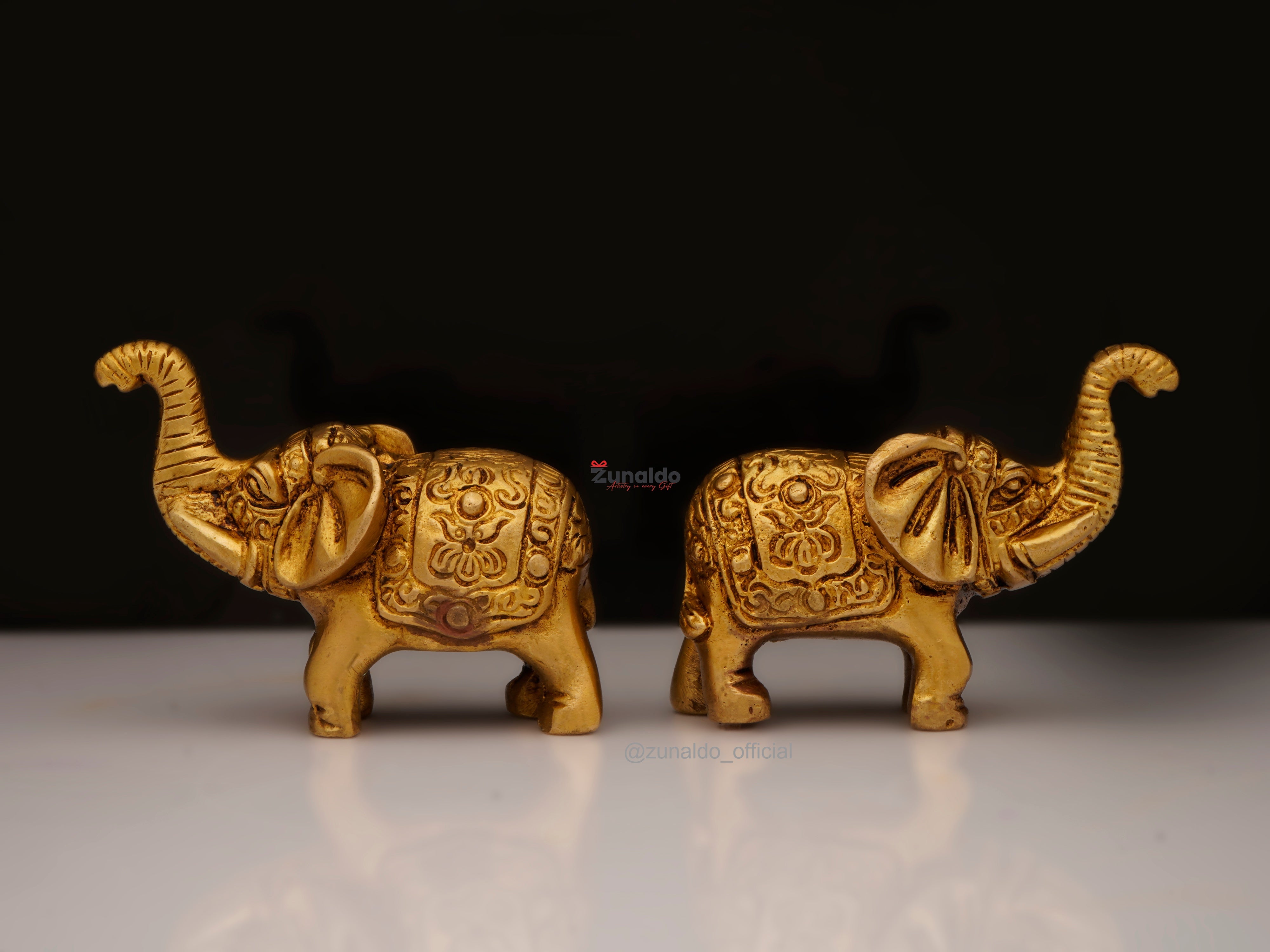 Brass Elephant Carved Trunk Up -2 Inch