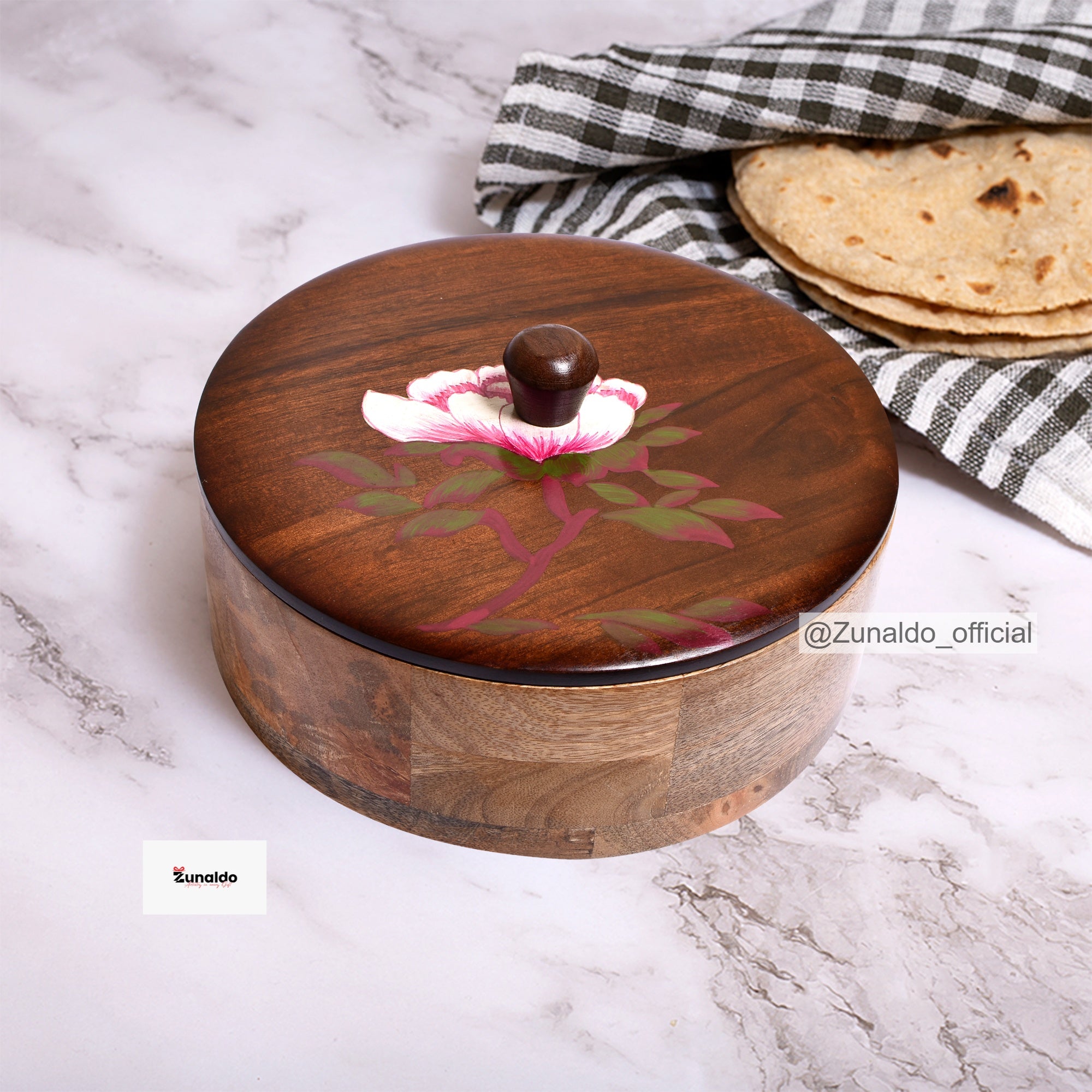 Premium Wooden Roti Box - Handcrafted Chapati Storage