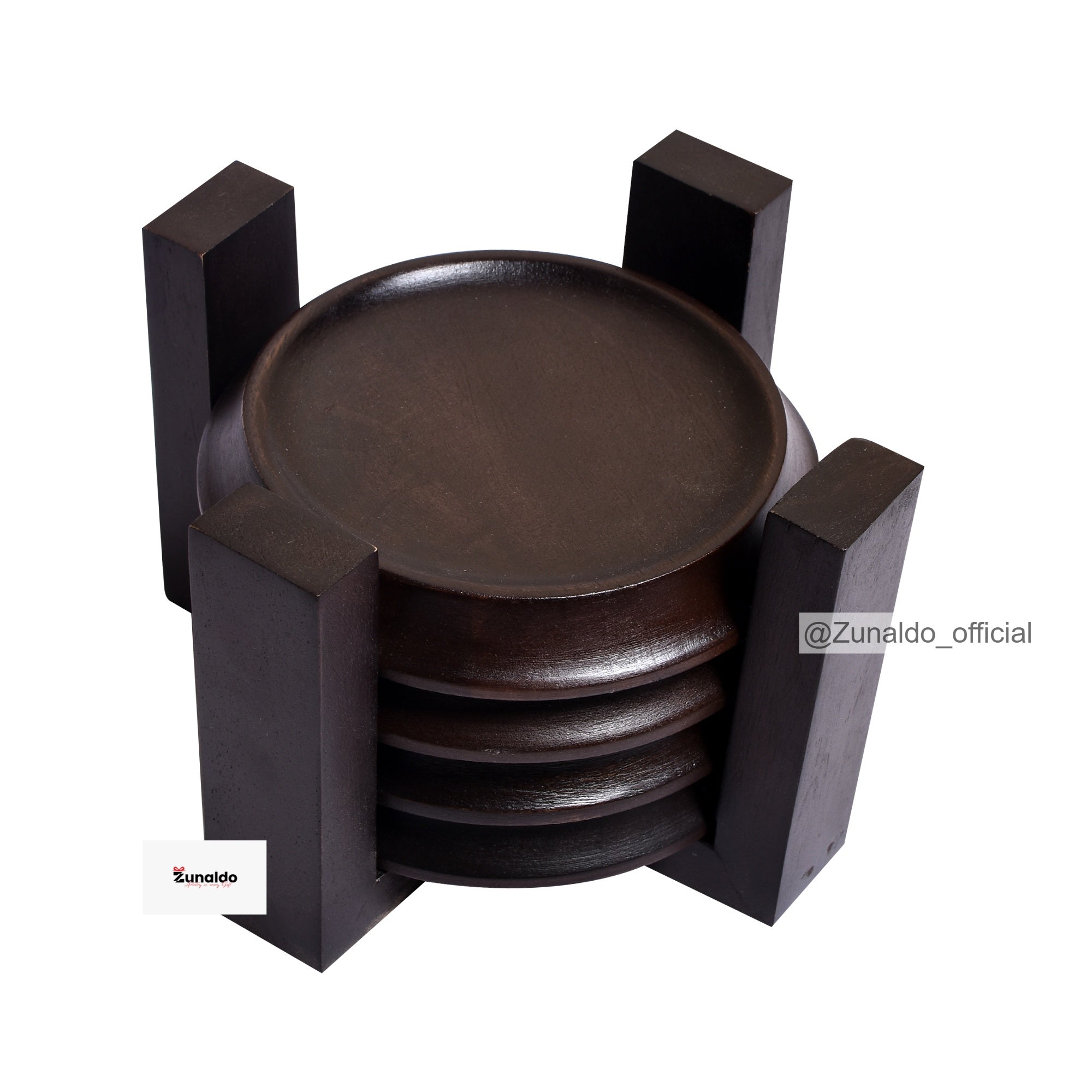 Wooden Coasters - Set of 4 with Stand | Tea & Coffee Table Coasters