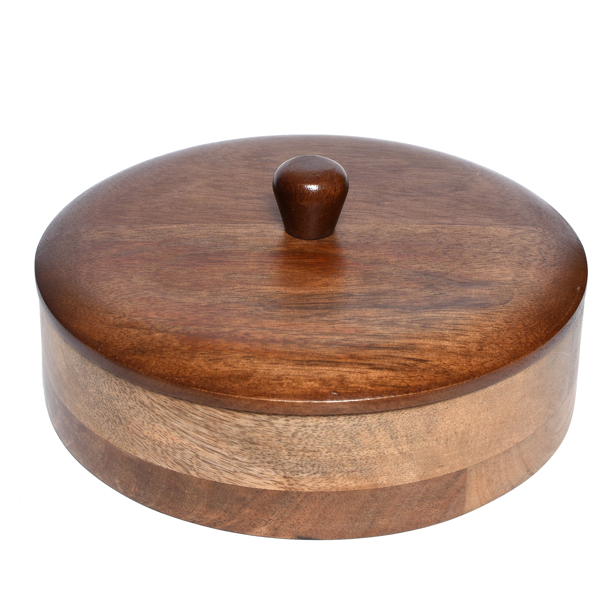 Round Wooden Storage Container – Polished Finish with Lid 8x8x2
