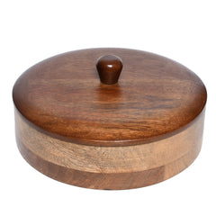 Round Wooden Storage Container – Polished Finish with Lid 8x8x2